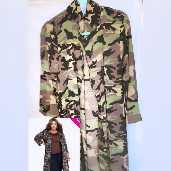 CREPE SIDE SLIT CAMO PRINT JACKET - Picture 1 of 1